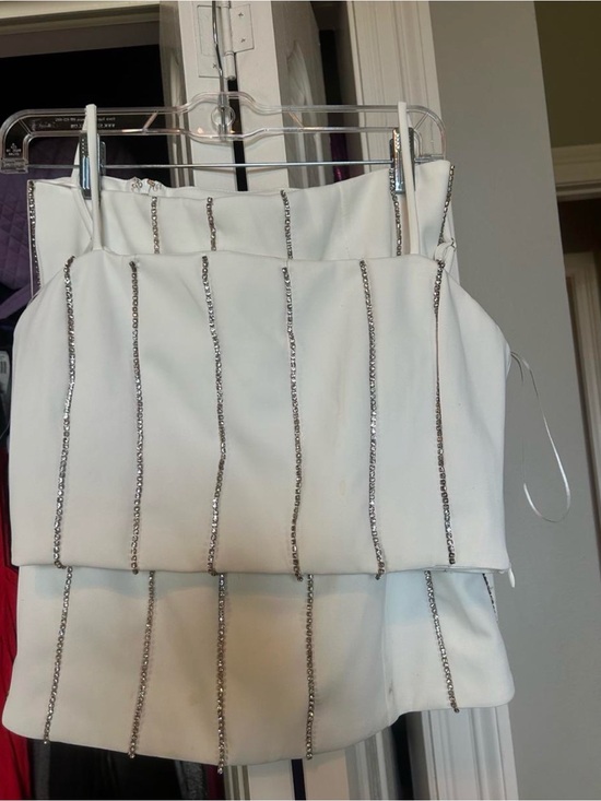 Tops - White Sequin Striped Two-Piece Set